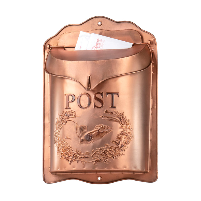 Red Co. 11.25” x 16” Large Decorative Vintage Post Embossed Metal Wall-Mounted Mailbox, Aged Copper