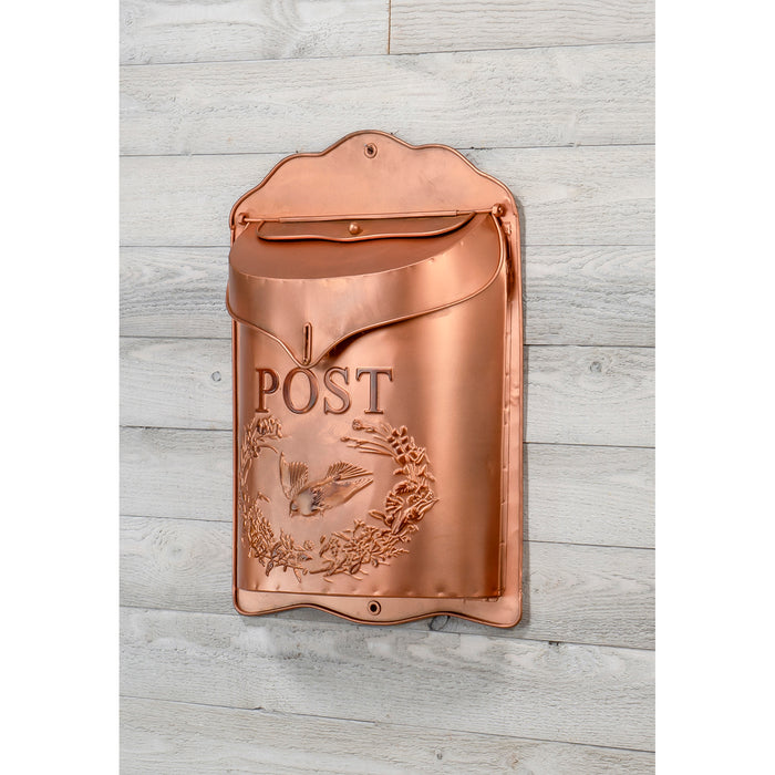 Red Co. 11.25” x 16” Large Decorative Vintage Post Embossed Metal Wall-Mounted Mailbox, Aged Copper