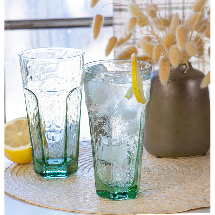 Red Co. Set of 4 Textured 17 Fl Oz B Recycled Glass Beverage Drinking Tumblers, Green-Tinted