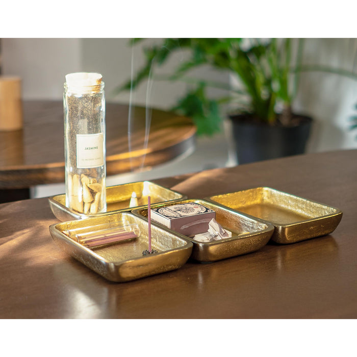 Red Co. Set of 4 Decorative 6” x 4” Small Textured Metal Rectangular Organizing Decorative Trays, Antique Gold