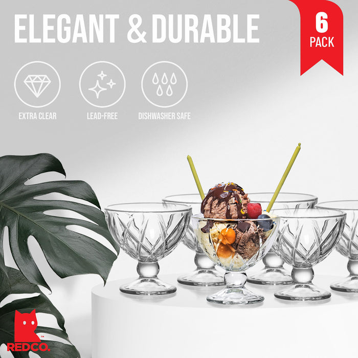 Red Co. Classic Footed Dessert Cups, Premium Crystal Clear Glass Ice Cream Bowls - Perfect for Parfait Fruit Salad or Pudding, Set of 6, 9 OZ