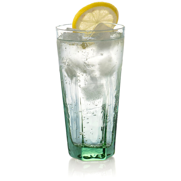 Red Co. Set of 4 Textured 17 Fl Oz B Recycled Glass Beverage Drinking Tumblers, Green-Tinted