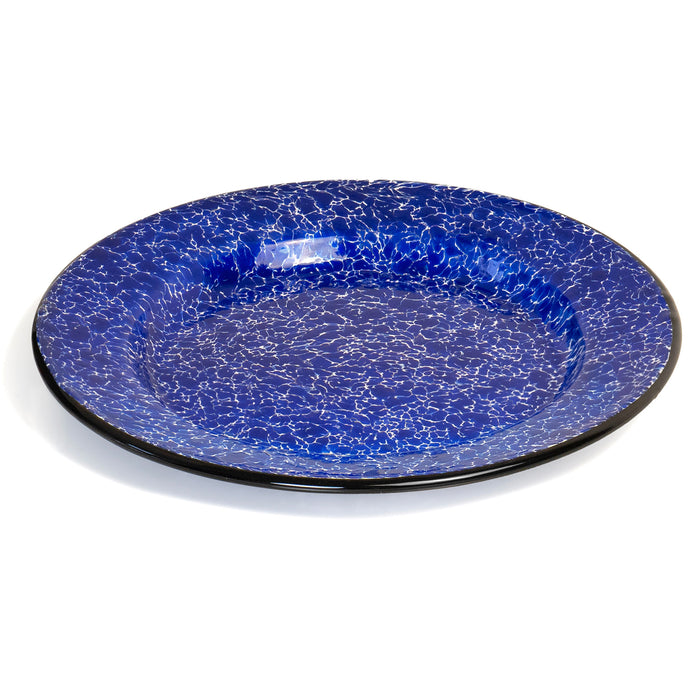 Red Co. Set of 4 Enamelware Metal Classic 10" Round Dinner Plate, Navy Blue Marble/Black Rim - Splatter Design
