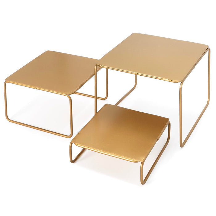 Red Co. 3-Piece Set (6”, 7”, 8”) Modern Decorative Metal Nesting Square Tabletop Display Stand Risers, Gold