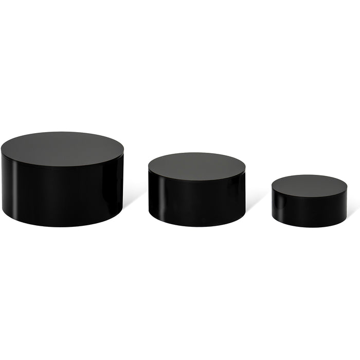 Red Co. Set of 3 Sizes (6", 5", 4") Acrylic Round Cylinder Display Nesting Riser Stands with Hollow Bottoms, Glossy Black