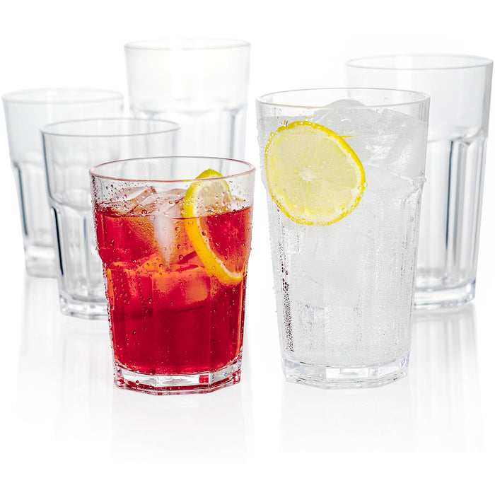 Red Co. Set of 12 Heavy Duty Clear Classic Acrylic Outdoor Mixed Drinkware Rocks Tumblers, 14 Fl Oz Lowball and 20 Fl Oz Highball Glasses