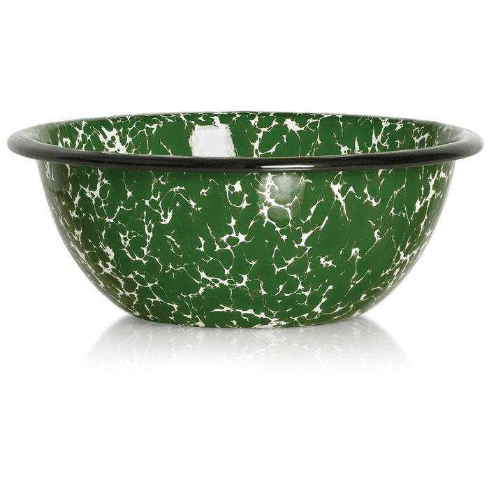 Red Co. Set of 4 Enamelware Metal Classic 20 oz Round Cereal Bowl, Dark Green Marble/Black Rim - Splatter Design