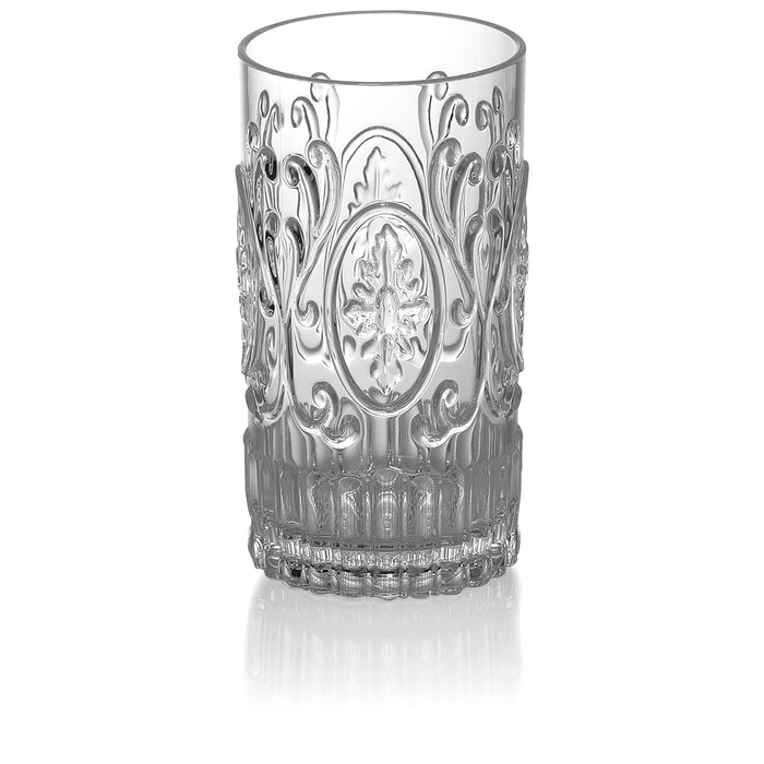 Red Co. Set of 4 Unbreakable Reusable Acrylic Vintage Embossed 20 Fl Oz Highball Tumblers, Clear