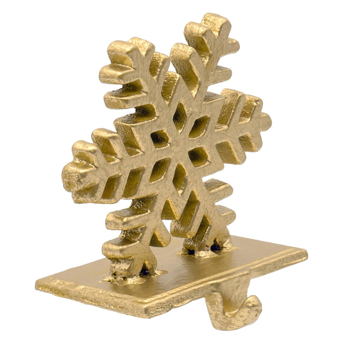 Red Co. 5" Decorative Cast Iron Stocking Holder with Hook in Old Gold Finish – Snowflake