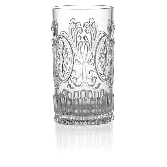 Red Co. Set of 4 Unbreakable Reusable Acrylic Vintage Embossed 20 Fl Oz Highball Tumblers, Clear