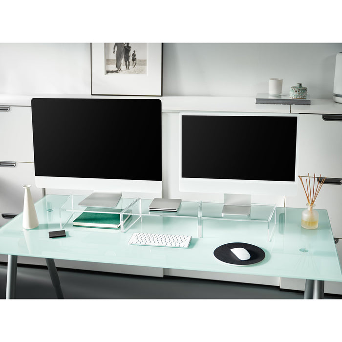 Red Co. Set of 3 Modern Clear Acrylic Desktop Computer Monitor Stands with Adjustable Length & Angle, 14.7” x 9” x 4”