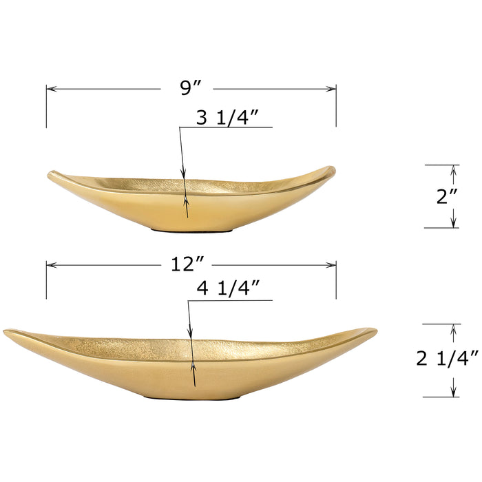 Red Co. Set of 2 Decorative Elongated Textured Metal Centerpiece Trays, Gold