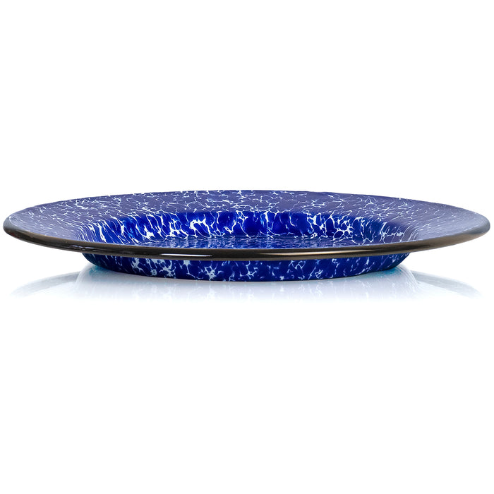 Red Co. Set of 4 Enamelware Metal Classic 10" Round Dinner Plate, Navy Blue Marble/Black Rim - Splatter Design