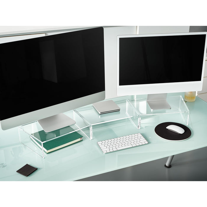 Red Co. Set of 3 Modern Clear Acrylic Desktop Computer Monitor Stands with Adjustable Length & Angle, 14.7” x 9” x 4”