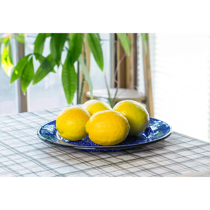 Red Co. Set of 4 Enamelware Metal Classic 10" Round Dinner Plate, Navy Blue Marble/Black Rim - Splatter Design