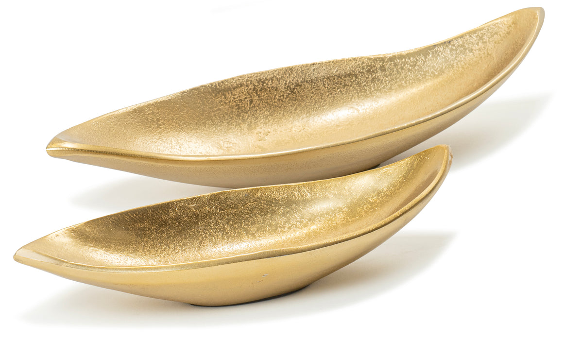 Red Co. Set of 2 Decorative Elongated Textured Metal Centerpiece Trays, Gold