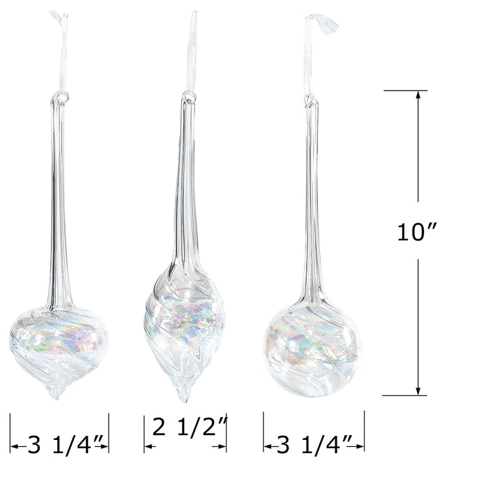 Red Co. 10” Decorative Glass Hanging Christmas Tree Ornaments Set of 9 – Iridescent Clear Olive, Ball & Onion