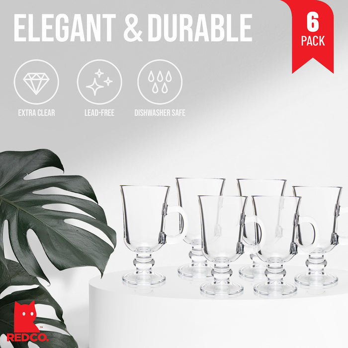 Red Co. Original Footed Clear Glass Irish Coffee Mug, Set of 6-7.75 Ounce