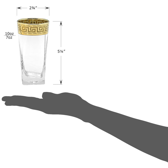 Red Co. Set of 6 Clear Decorated 10 Fl Oz Drinking Glasses with Golden Greek Key Trim – Highball