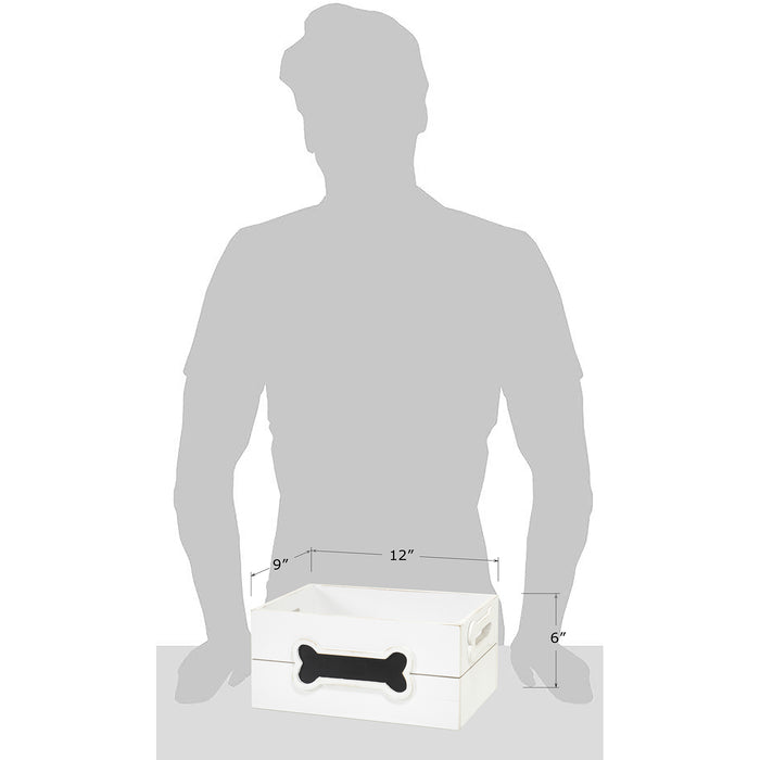 Red Co. 12” x 9” Distressed Wood Crate Dog Toy Storage Box with Handles and Chalkboard, White