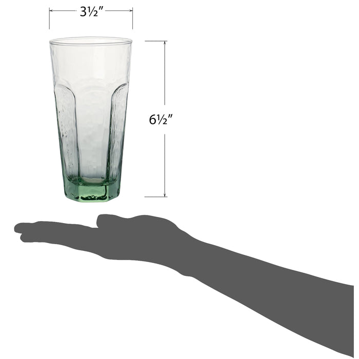 Red Co. Set of 4 Textured 17 Fl Oz B Recycled Glass Beverage Drinking Tumblers, Green-Tinted
