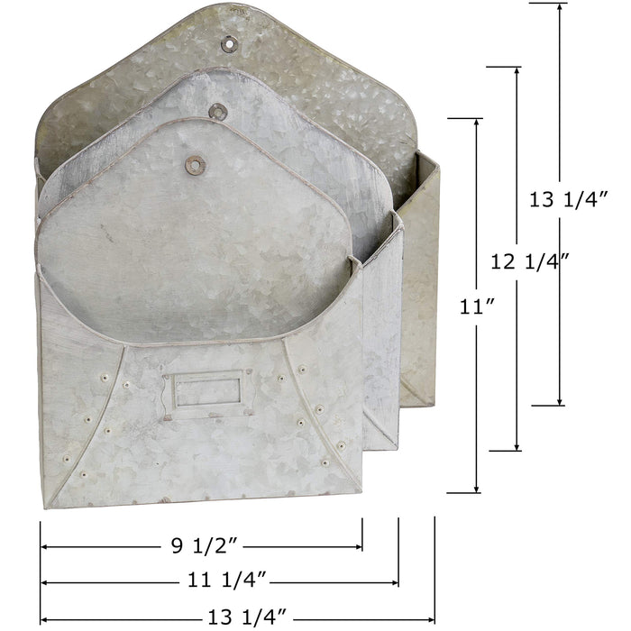 Red Co. Set of 3 (9”, 11”, 13”) Decorative Rustic Wall Mounted Galvanized Metal Wall Pocket Storage Bins