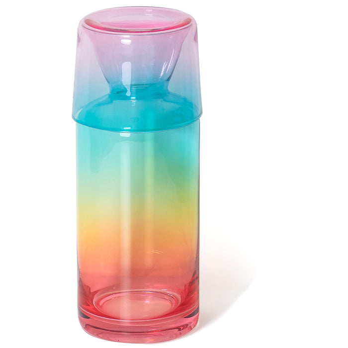 Red Co. Rainbow Sprayed Glass 21 Fl Oz Bedside Water Carafe with Tumbler – 2-Piece Beverage Set