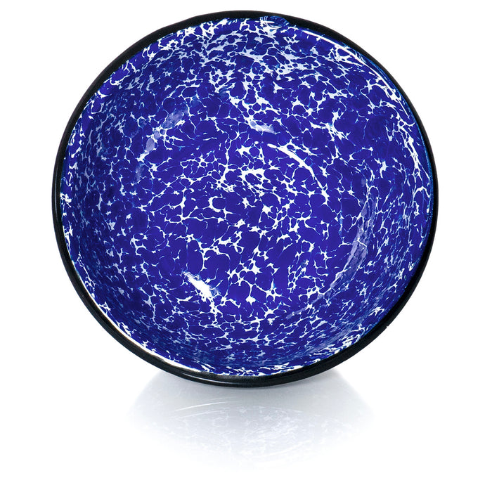 Red Co. Set of 4 Enamelware Metal Classic 20 oz Round Cereal Bowl, Navy Blue Marble/Black Rim - Splatter Design