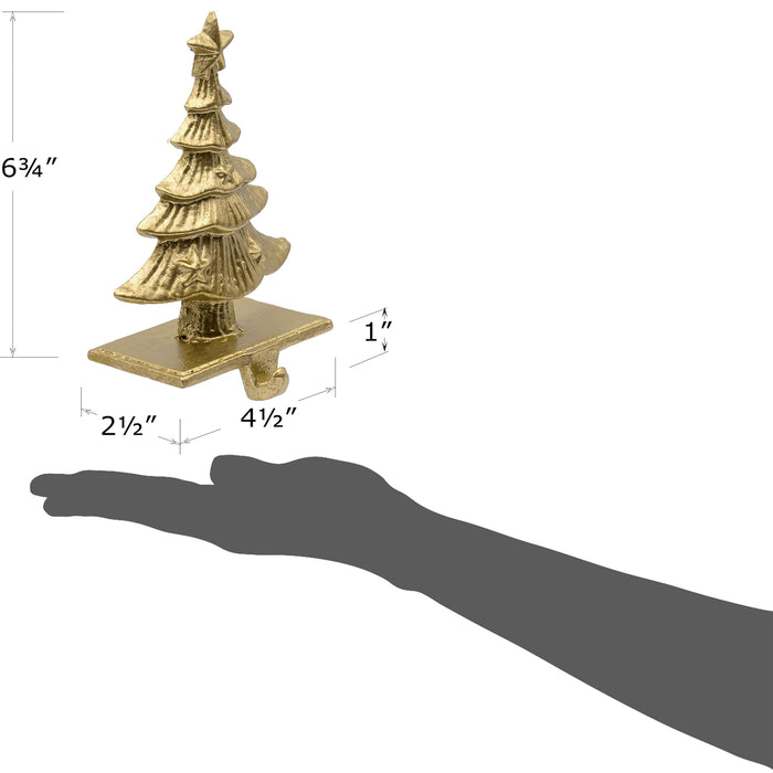 Red Co. 6.75" Decorative Cast Iron Stocking Holder with Hook in Old Gold Finish – Christmas Tree