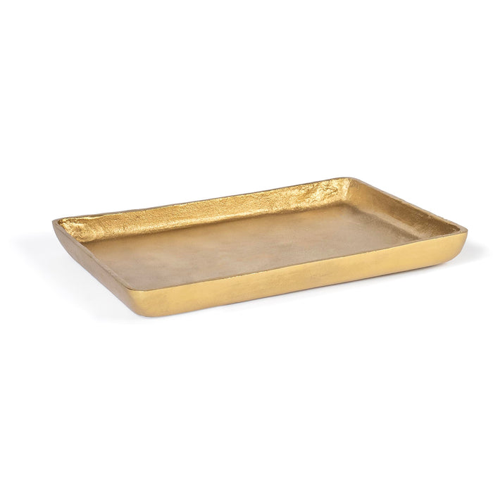 Red Co. 12” x 9” Large Decorative Rectangular Textured Metal Centerpiece Serving Tray, Antique Gold
