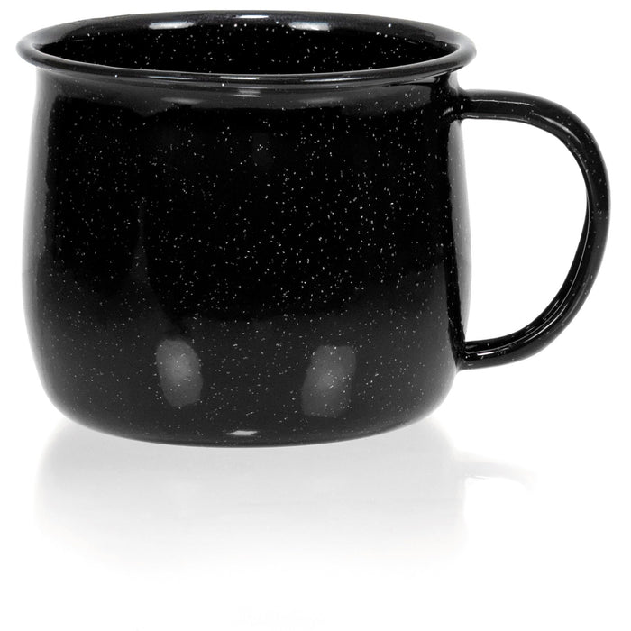 Red Co. Set of 4 Enamelware Metal 12 Oz Round Camping Coffee Mugs with Handle, White-Speckled Black/Black Rim
