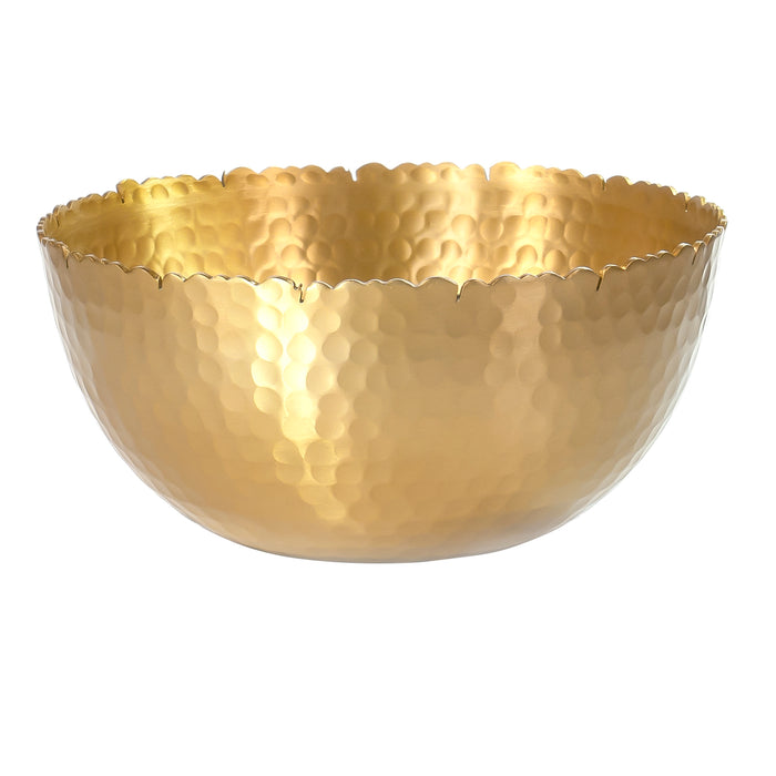 Red Co. Decorative 8.25 Inch Round Hammered Aluminum Centerpiece Bowl with Torn Rim, Gold