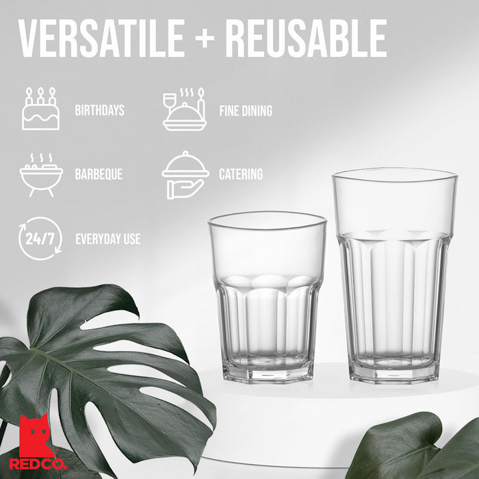 Red Co. Set of 12 Heavy Duty Clear Classic Acrylic Outdoor Mixed Drinkware Rocks Tumblers, 14 Fl Oz Lowball and 20 Fl Oz Highball Glasses
