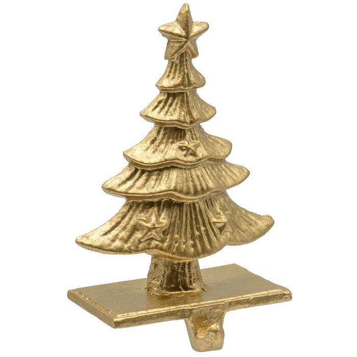 Red Co. 6.75" Decorative Cast Iron Stocking Holder with Hook in Old Gold Finish – Christmas Tree