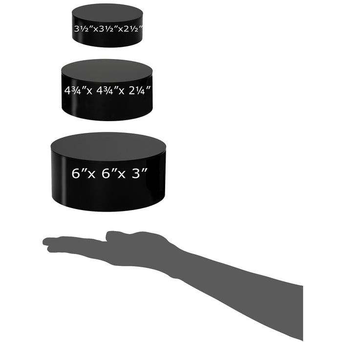 Red Co. Set of 3 Sizes (6", 5", 4") Acrylic Round Cylinder Display Nesting Riser Stands with Hollow Bottoms, Glossy Black