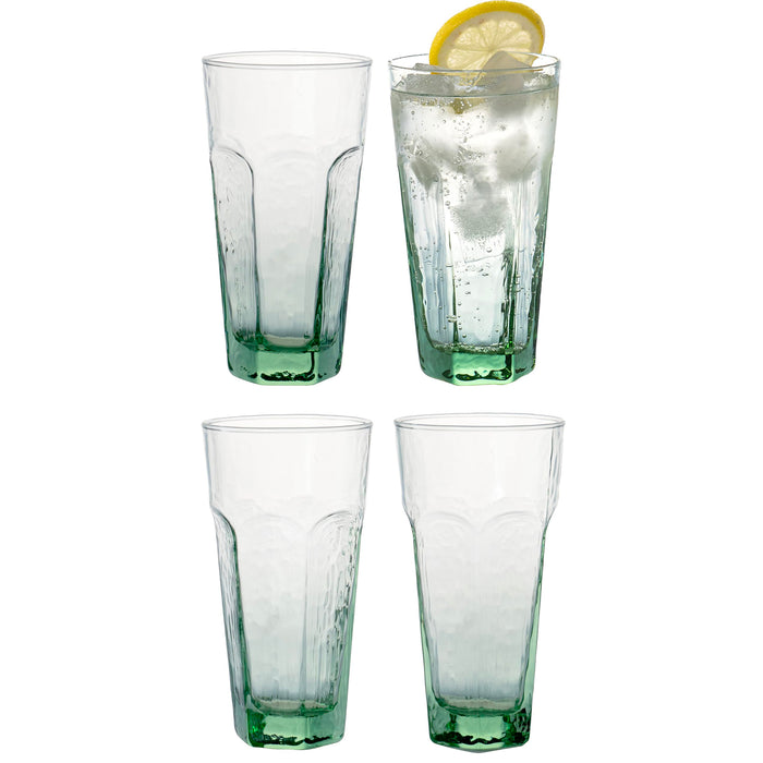 Red Co. Set of 4 Textured 17 Fl Oz B Recycled Glass Beverage Drinking Tumblers, Green-Tinted