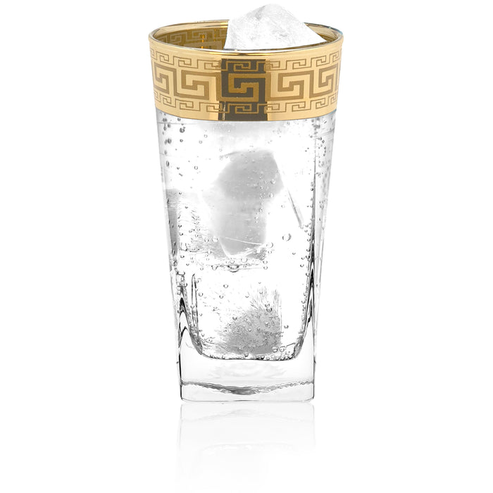 Red Co. Set of 6 Clear Decorated 10 Fl Oz Drinking Glasses with Golden Greek Key Trim – Highball