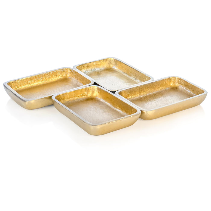 Red Co. Set of 4 Decorative 6” x 4” Small Textured Metal Rectangular Organizing Decorative Trays, Antique Gold