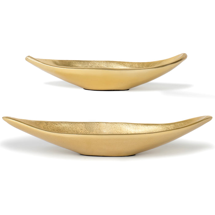 Red Co. Set of 2 Decorative Elongated Textured Metal Centerpiece Trays, Gold