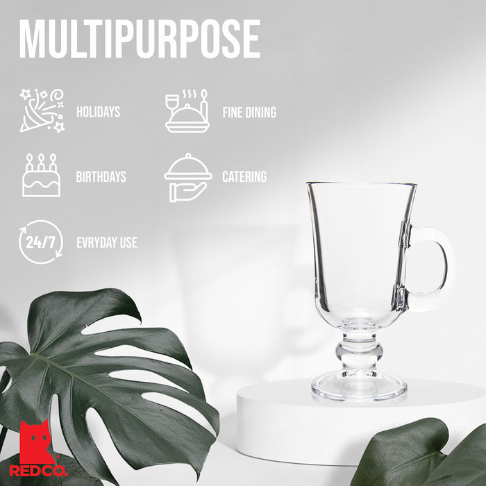 Red Co. Original Footed Clear Glass Irish Coffee Mug, Set of 6-7.75 Ounce