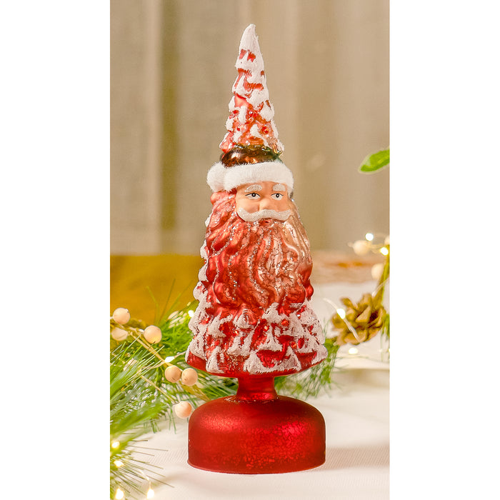 Red Co. 10” Light-Up Glass Christmas Tree Tabletop Display Figurine with LED Lights – Santa