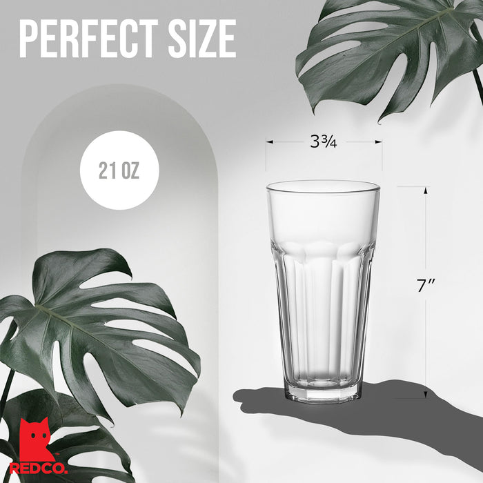 Red Co. Set of 4 Clear Glass 22 Fl Oz Drinking Highball Tumblers for Water, Juice, Beer, Cocktails