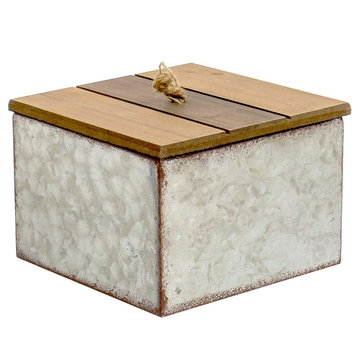 Red Co. 7" W x 7" D Rustic Galvanized Metal Square Storage Box with Wooden Lid - Country Style