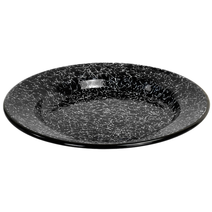 Red Co. Set of 4 Enamelware Metal Classic 8" Round Salad Plate, Black Marble/Black Rim - Splatter Design