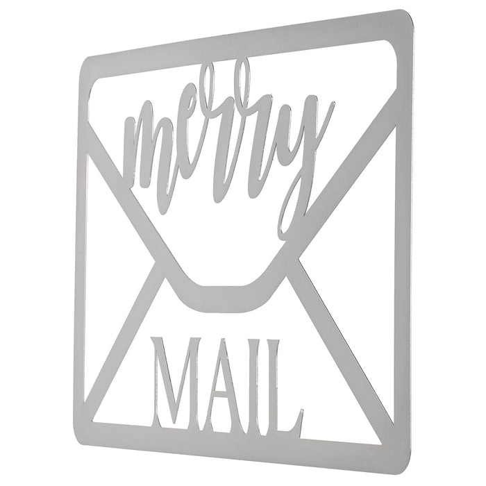 Red Co. 16” x 10” Decorative Merry Mail Metal Wall Display Christmas Card Holder with 20 Magnets – Silver