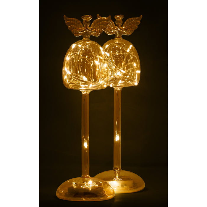 Red Co. 12" Gold Glass Christmas Praying Holy Angel Figurine Ornaments with LED Lights, Light-Up Holiday Season Décor – Set of 2