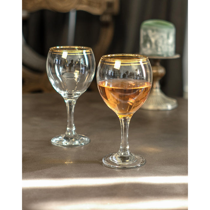 Red Co. Set of 6 Clear Glass 6.75 fl oz Stemmed All-Purpose White Wine Goblets with Golden Rims