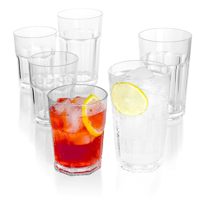 Red Co. Set of 12 Heavy Duty Clear Classic Acrylic Outdoor Mixed Drinkware Rocks Tumblers, 14 Fl Oz Lowball and 20 Fl Oz Highball Glasses