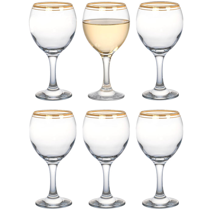 Red Co. Set of 6 Clear Glass 6.75 fl oz Stemmed All-Purpose White Wine Goblets with Golden Rims