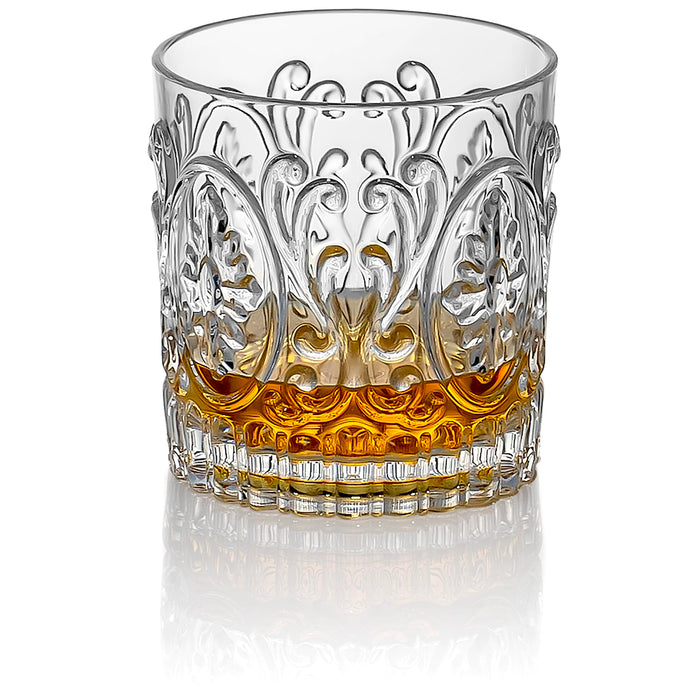 Red Co. Set of 4 Unbreakable Reusable Acrylic Vintage Embossed 14 Fl Oz Lowball Tumblers, Clear